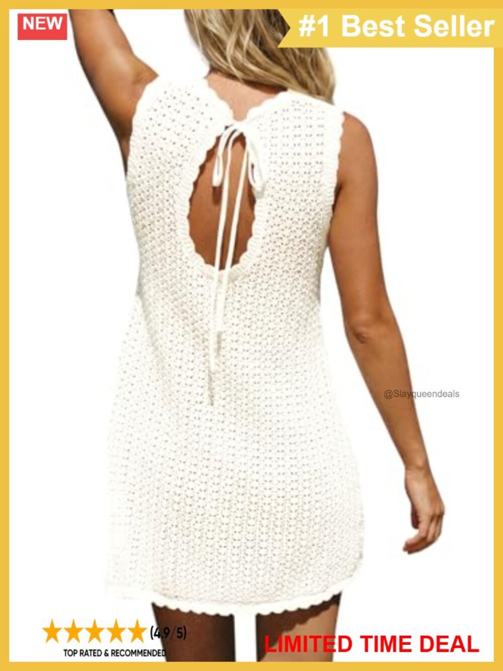 Crochet Swim Coverup Sleeveless Boho Beach Mini Dress Swimwear